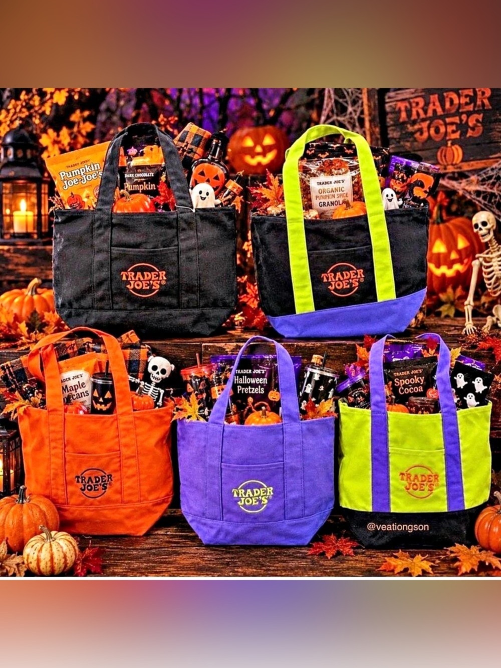 Set of 5 Trader Joe's Halloween Trick or Treat Canvas Mini Totes